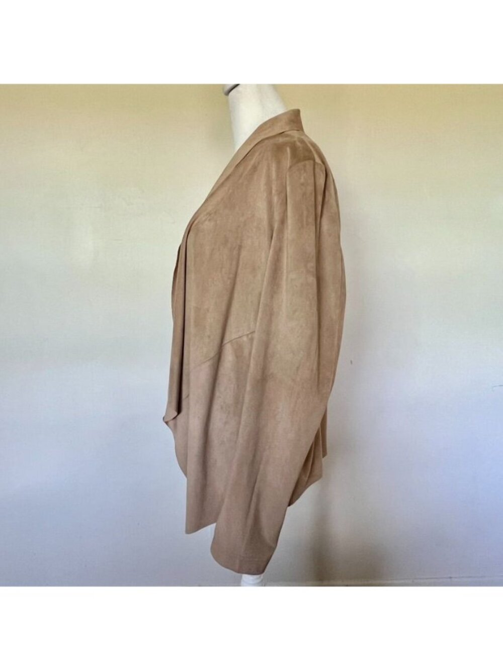 Bagatelle Women Sz L Tan Faux Suede Drape Open Front Jacket Chic Soft Minimal - Picture 4 of 8